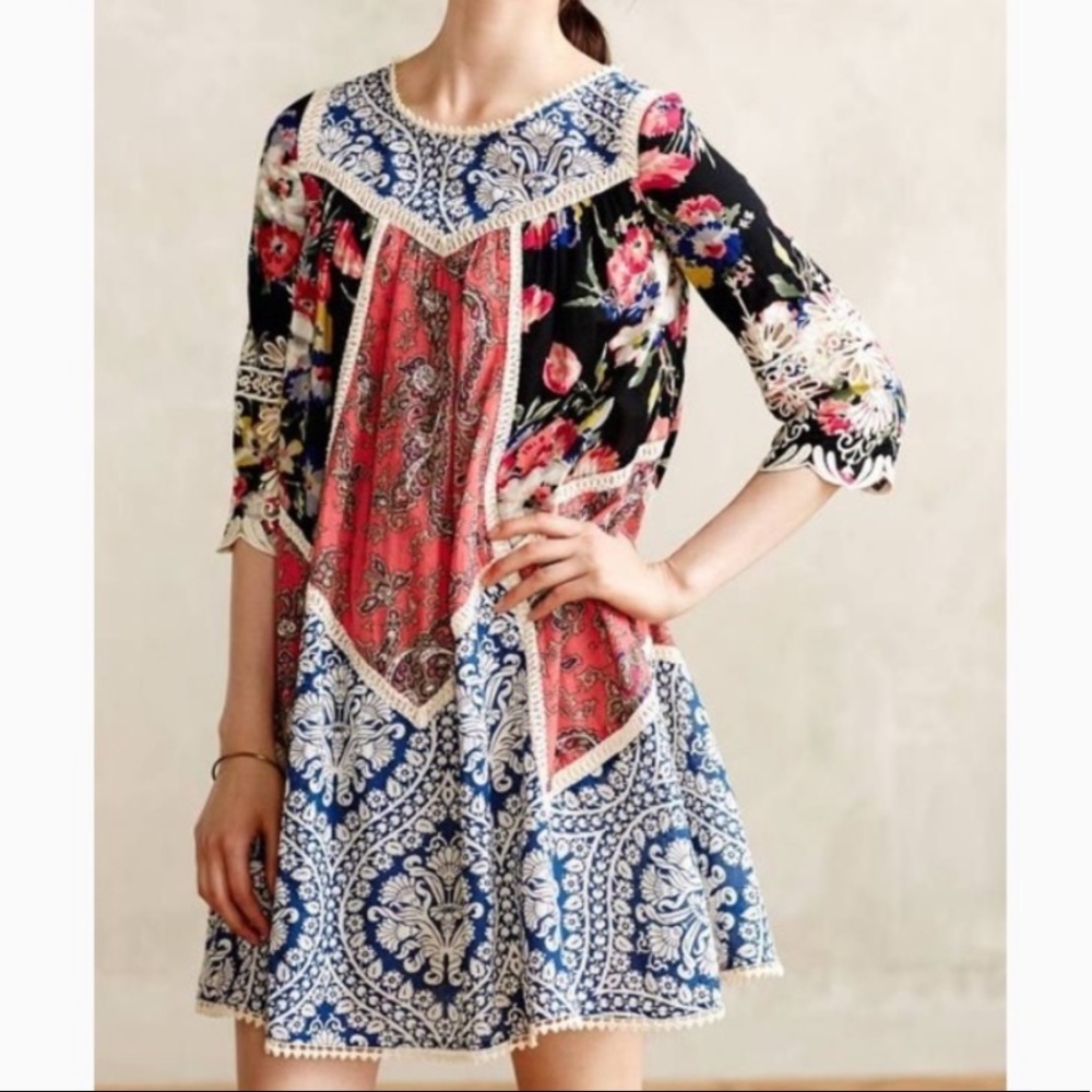 Anthro Vanessa Virginia Crochet Patchwork Dress